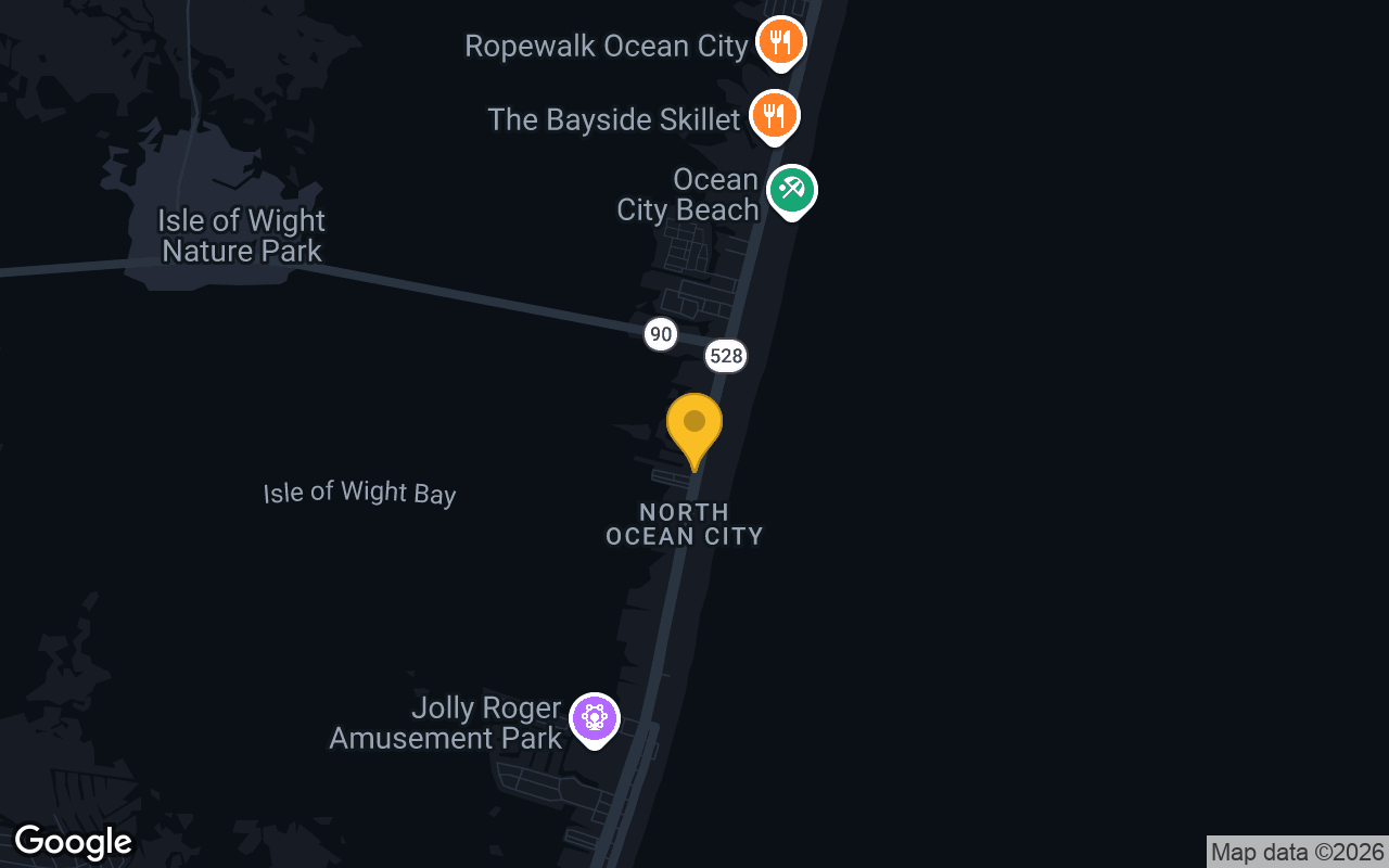 Map of bar trivia spots in Ocean City, MD
