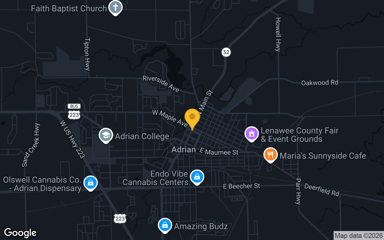 Map of bar trivia spots in Adrian, MI