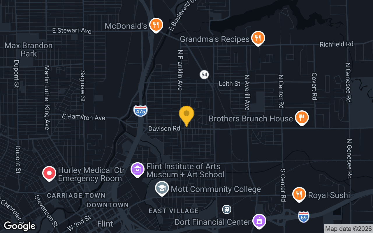 Map of bar trivia spots in Flint, MI