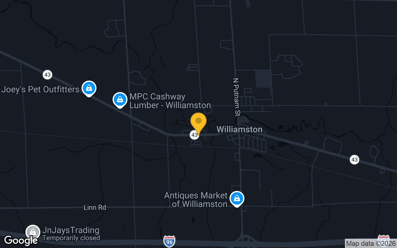 Map of bar trivia spots in Williamston, MI