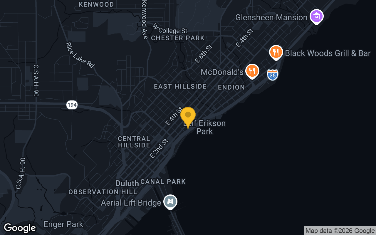 Map of bar trivia spots in Duluth, MN