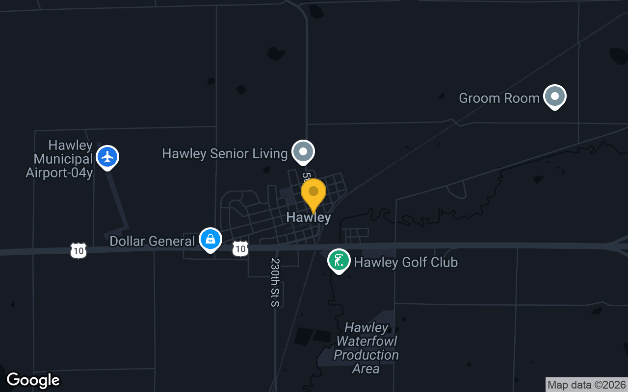 Map of bar trivia spots in Hawley, MN