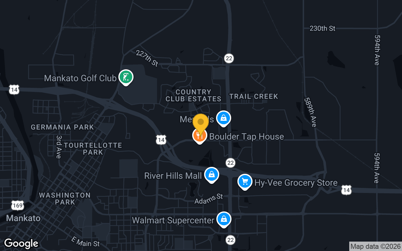 Map of bar trivia spots in Mankato, MN