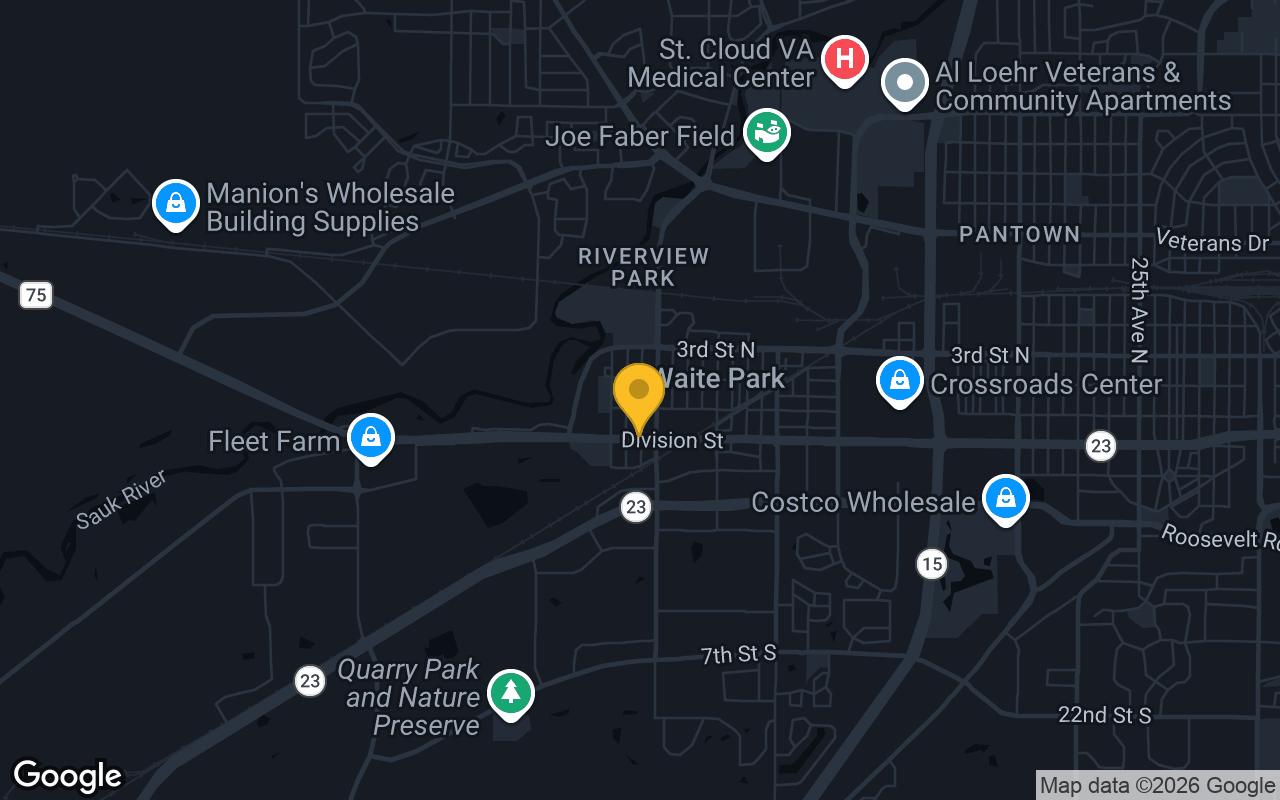 Map of bar trivia spots in Waite Park, MN