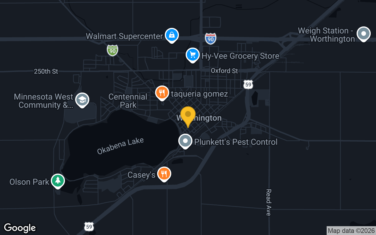 Map of bar trivia spots in Worthington, MN