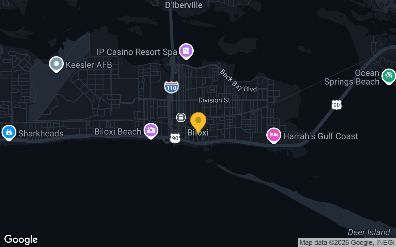 Map of bar trivia spots in Biloxi, MS