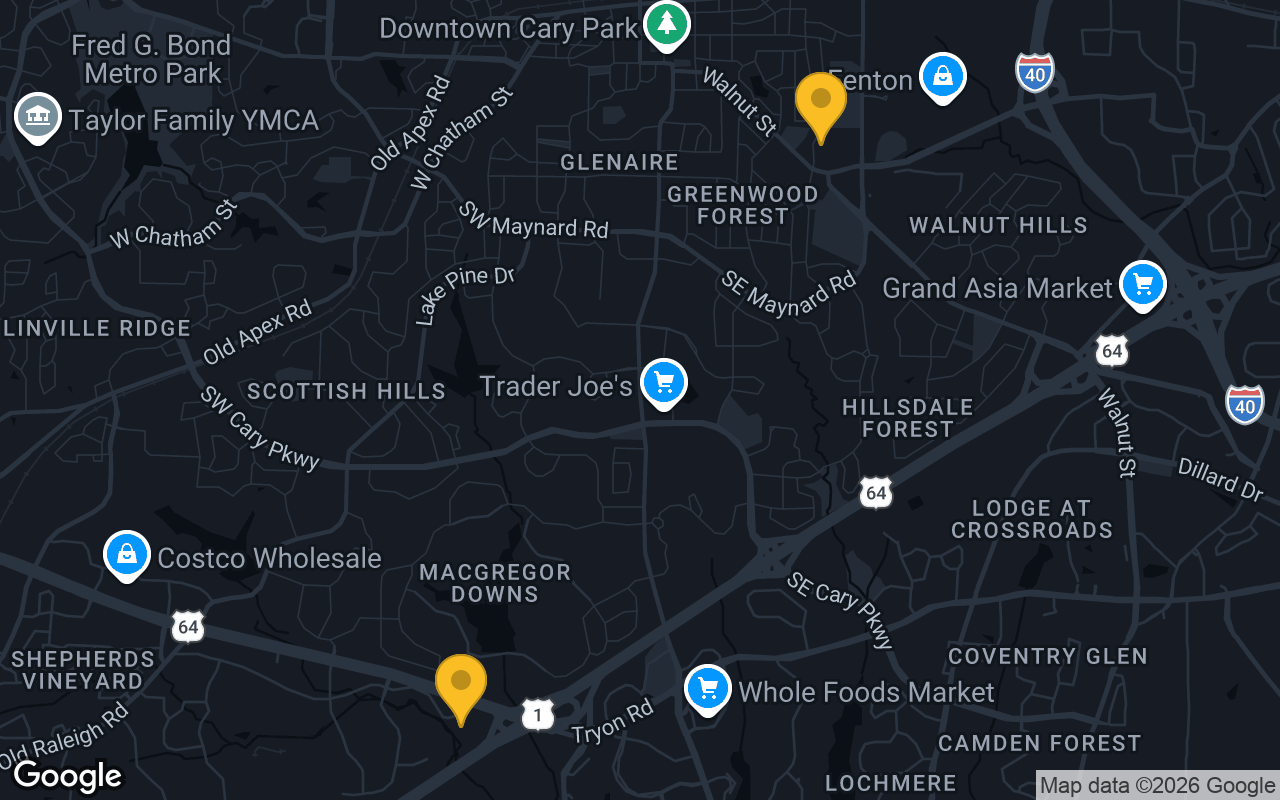 Map of bar trivia spots in Cary, NC