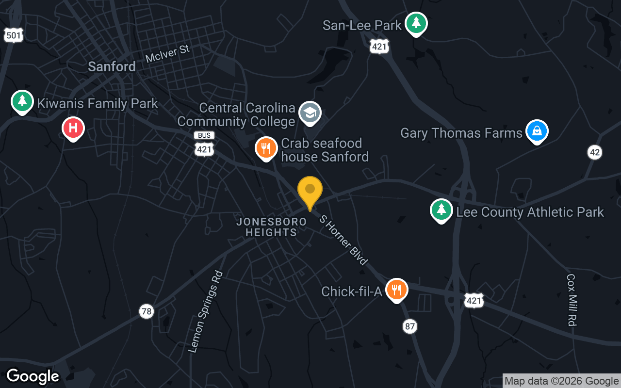 Map of bar trivia spots in Sanford, NC