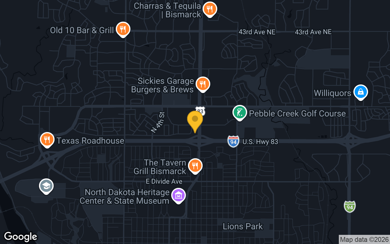 Map of bar trivia spots in Bismarck, ND