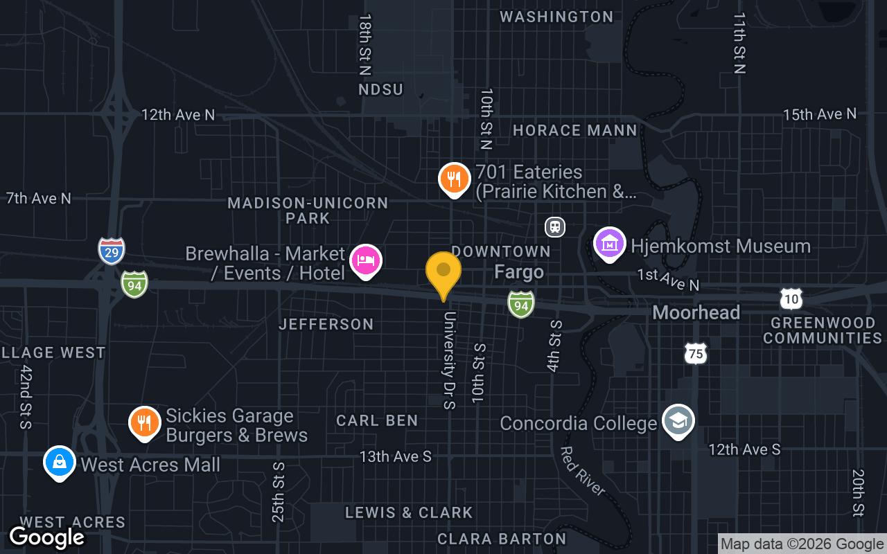 Map of bar trivia spots in Fargo, ND