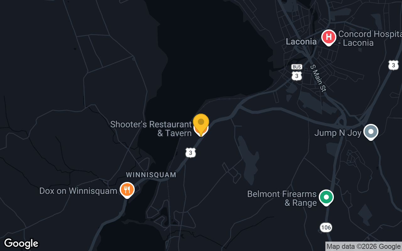 Map of bar trivia spots in Belmont, NH