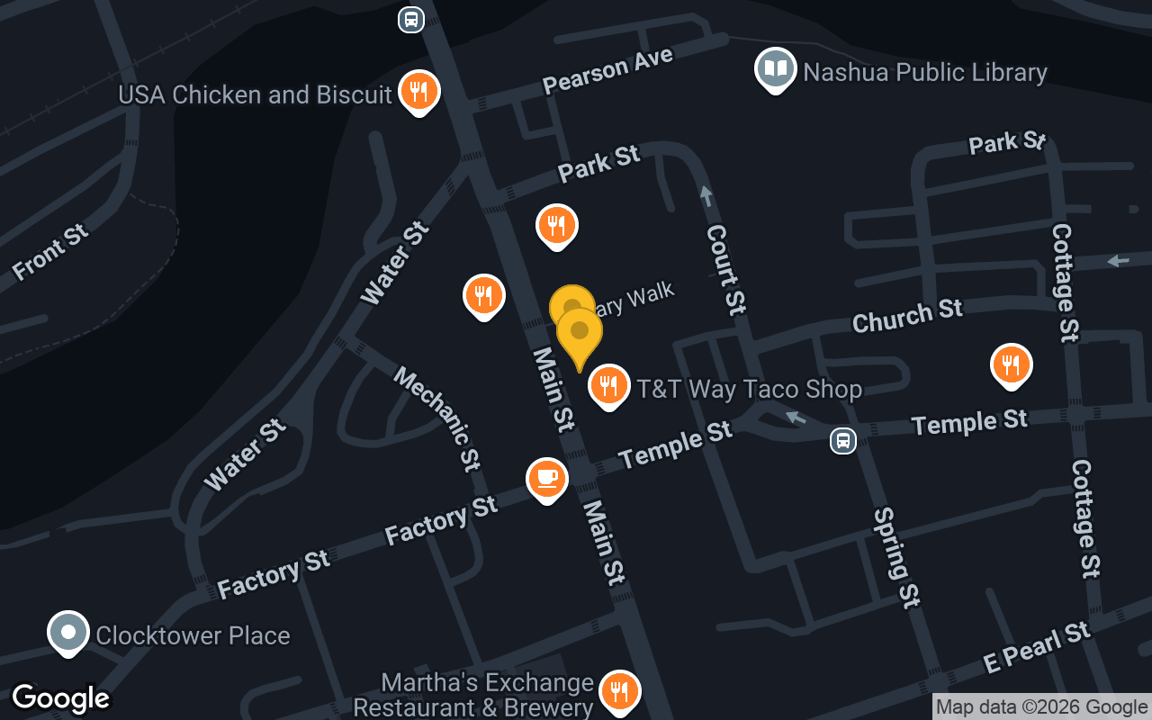Map of bar trivia spots in Nashua, NH