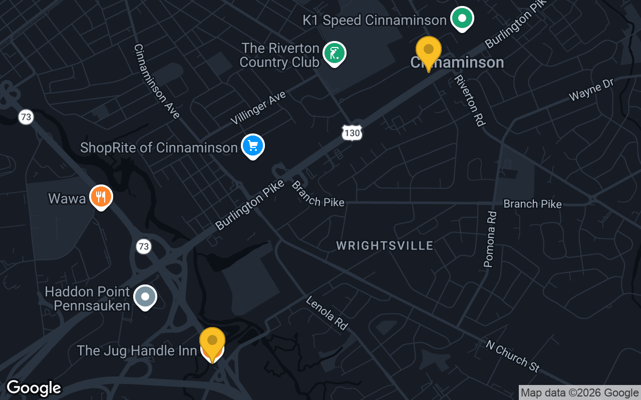 Map of bar trivia spots in Cinnaminson, NJ