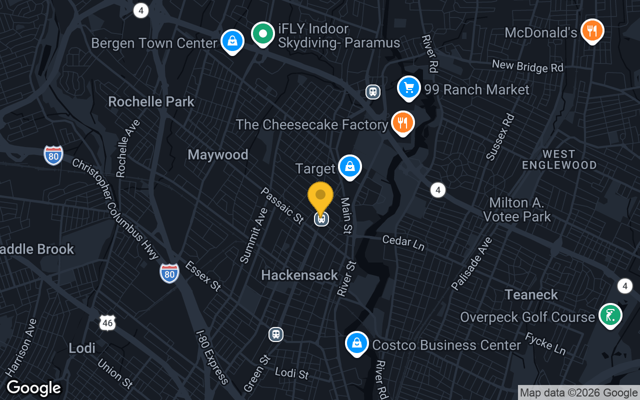 Map of bar trivia spots in Hackensack, NJ