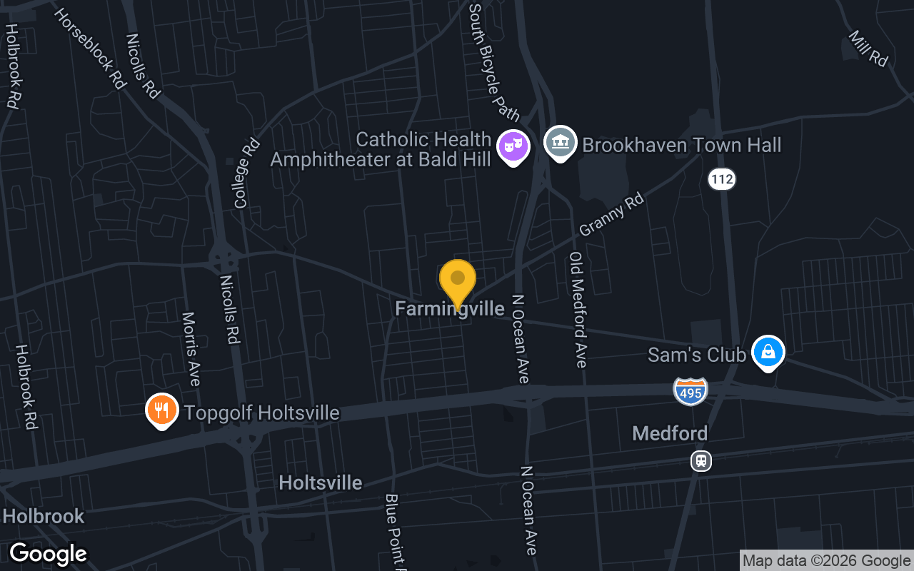 Map of bar trivia spots in Farmingville, NY