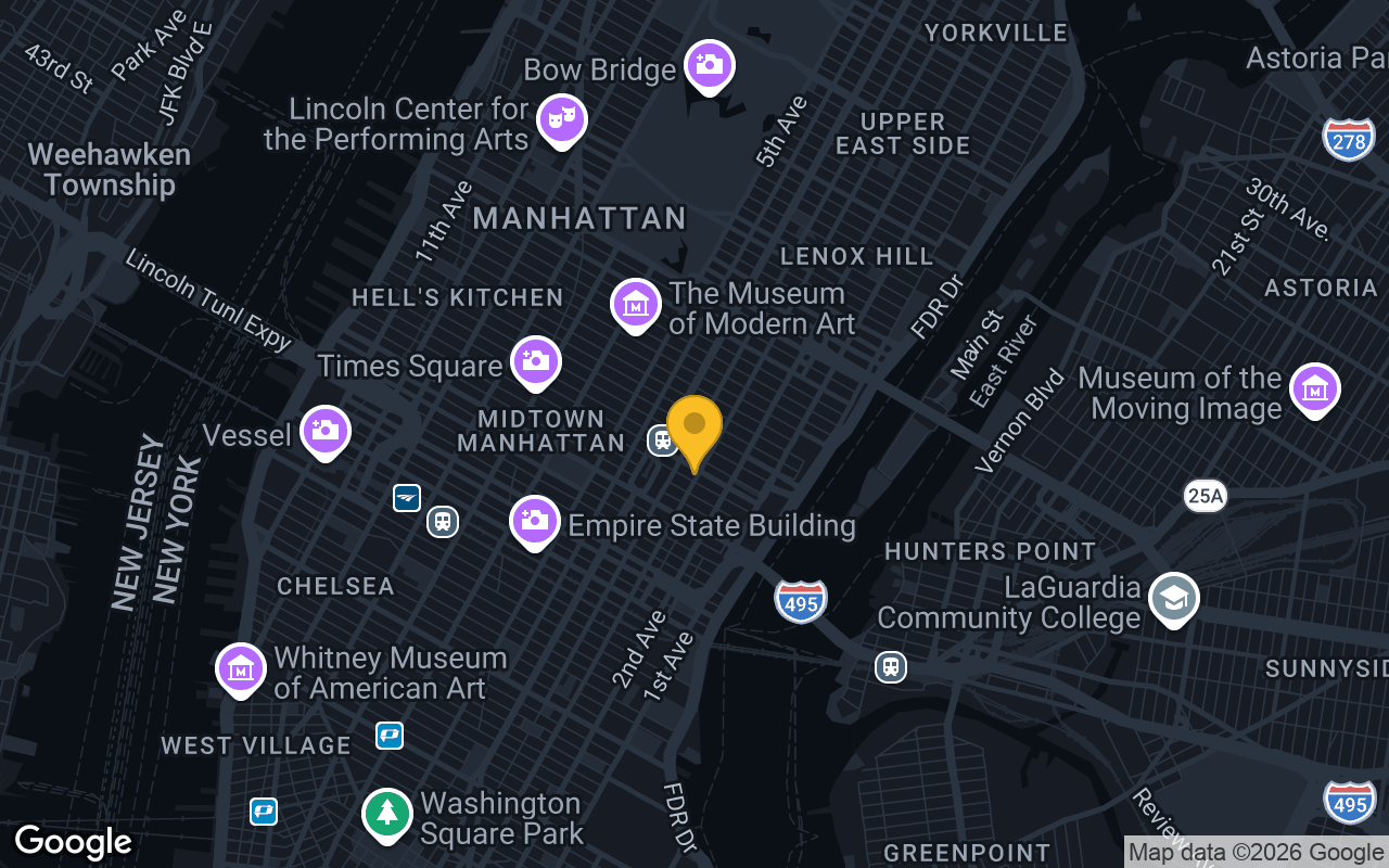 Map of bar trivia spots in New York, NY