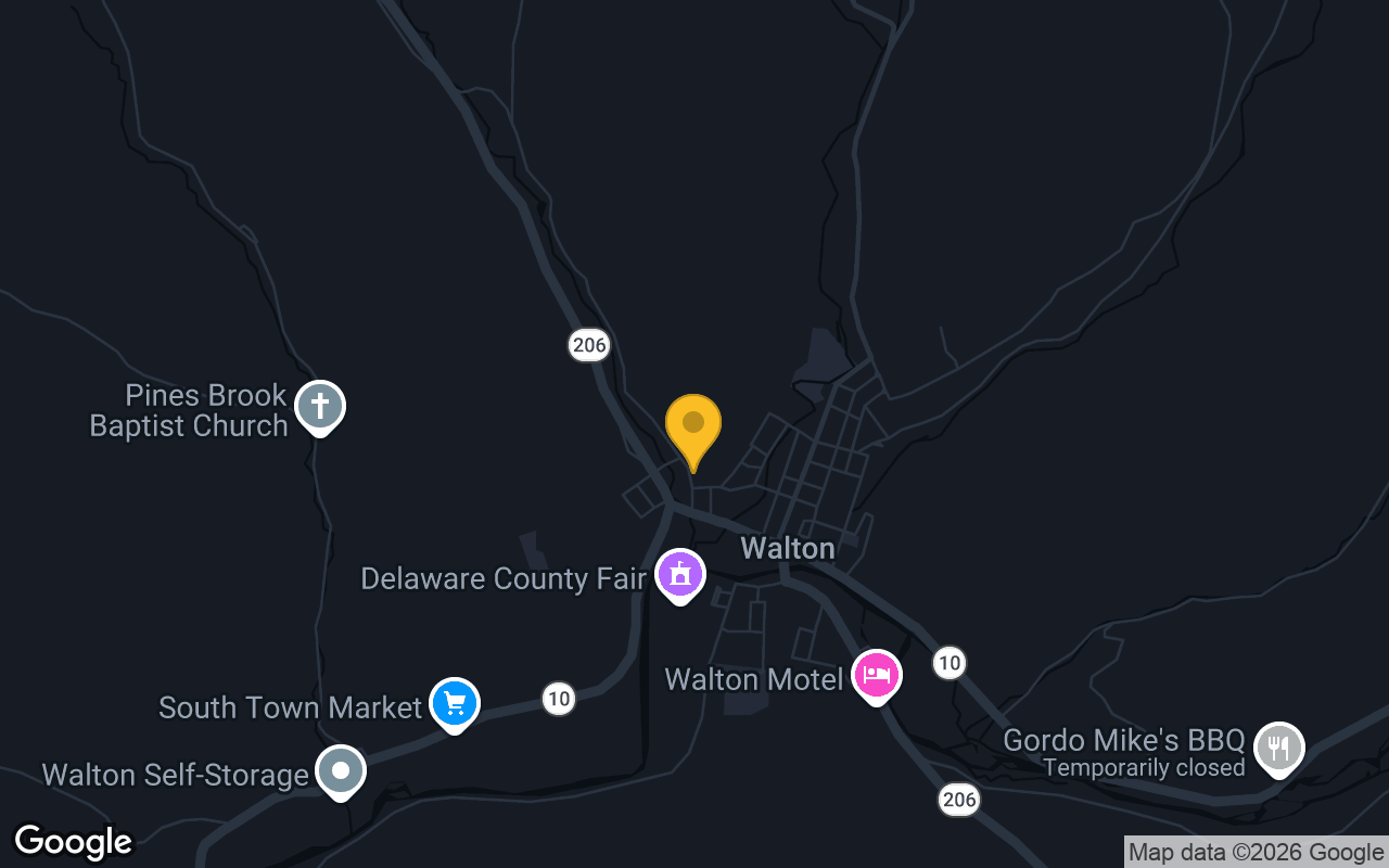 Map of bar trivia spots in Walton, NY
