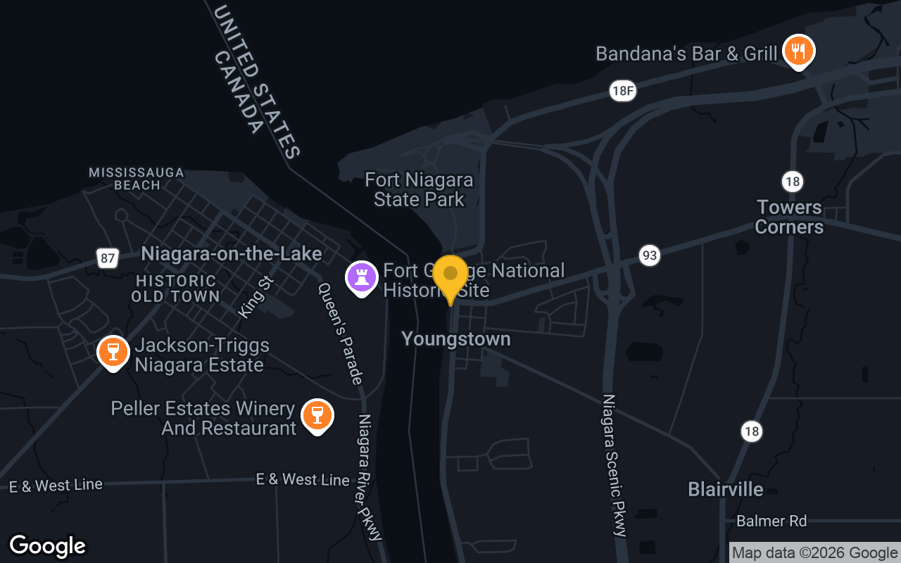 Map of bar trivia spots in Youngstown, NY