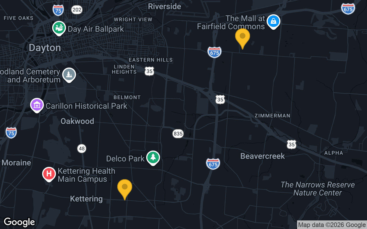 Map of bar trivia spots in Dayton, OH