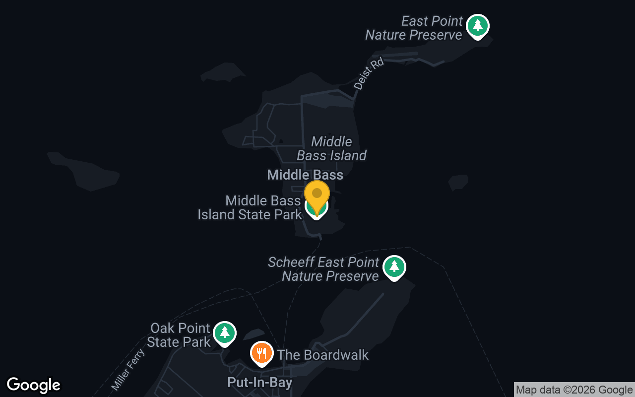 Map of bar trivia spots in Middle Bass, OH