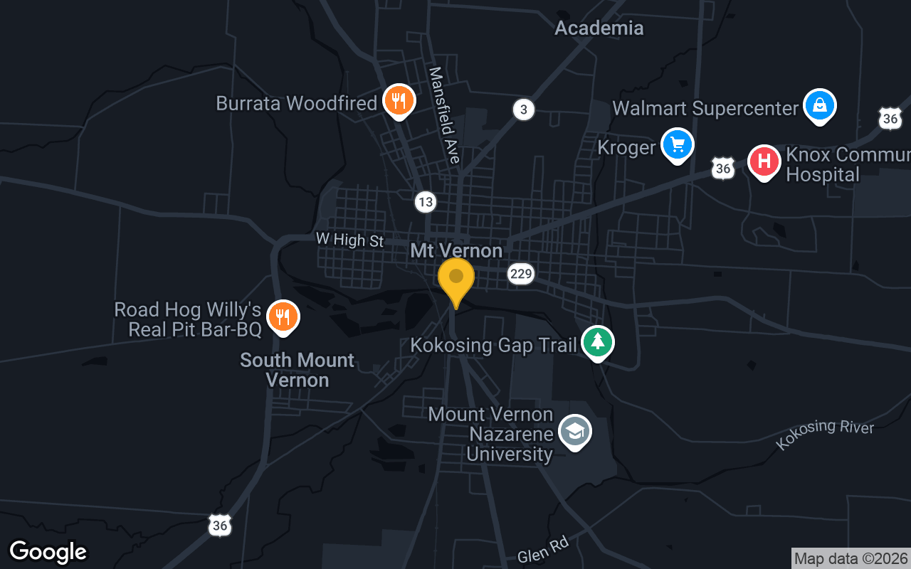 Map of bar trivia spots in Mt. Vernon, OH