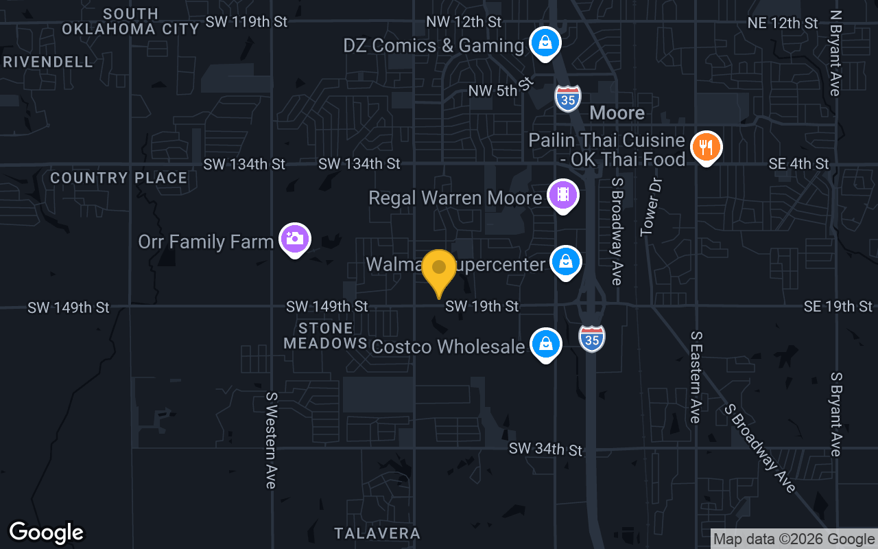 Map of bar trivia spots in Moore, OK