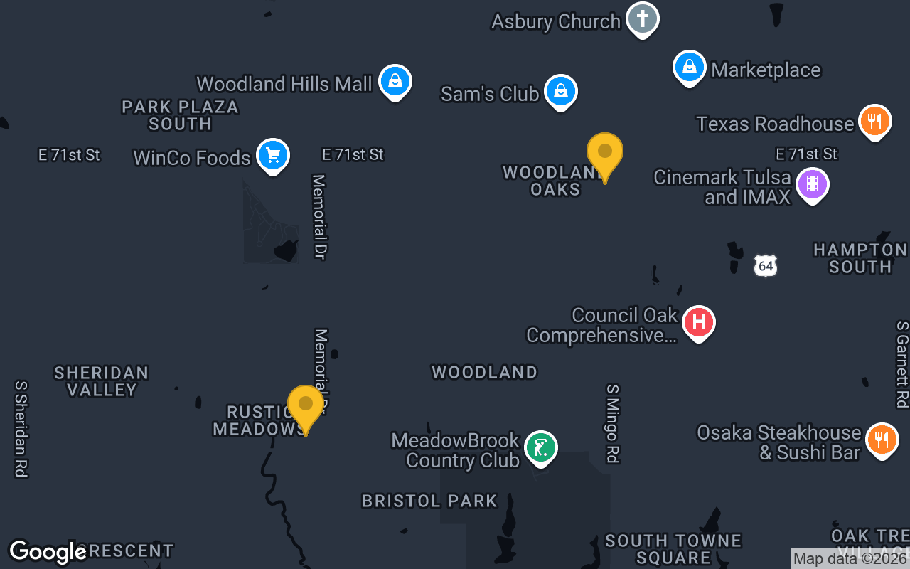 Map of bar trivia spots in Tulsa, OK