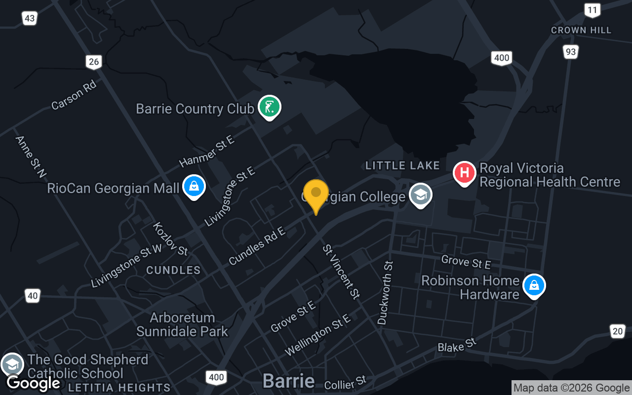 Map of bar trivia spots in Barrie, ON