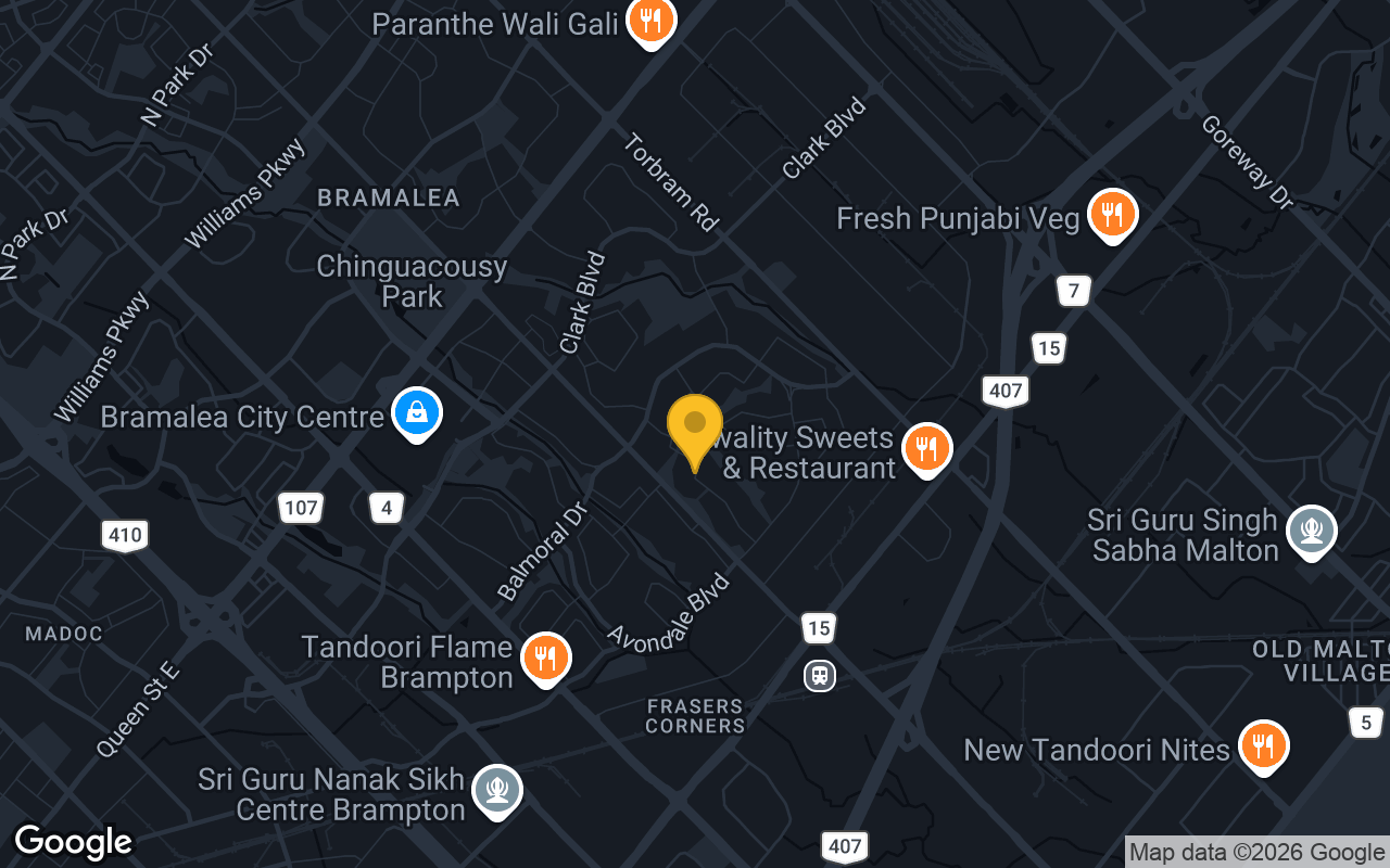 Map of bar trivia spots in Brampton, ON