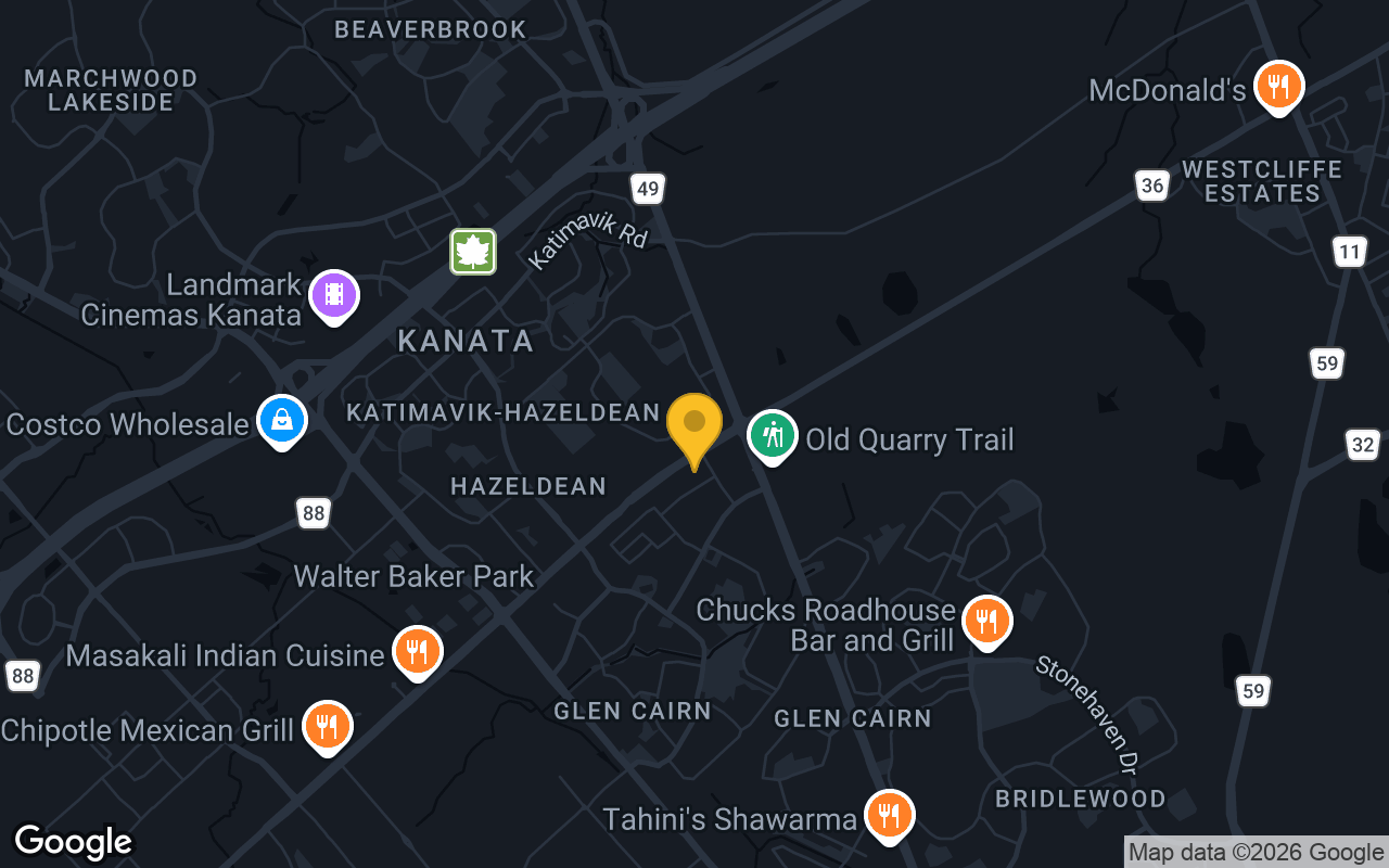 Map of bar trivia spots in Kanata, ON