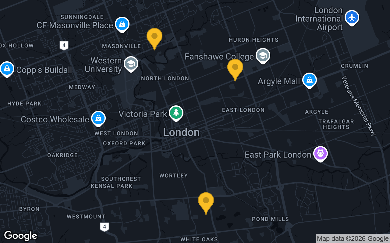 Map of bar trivia spots in London, ON