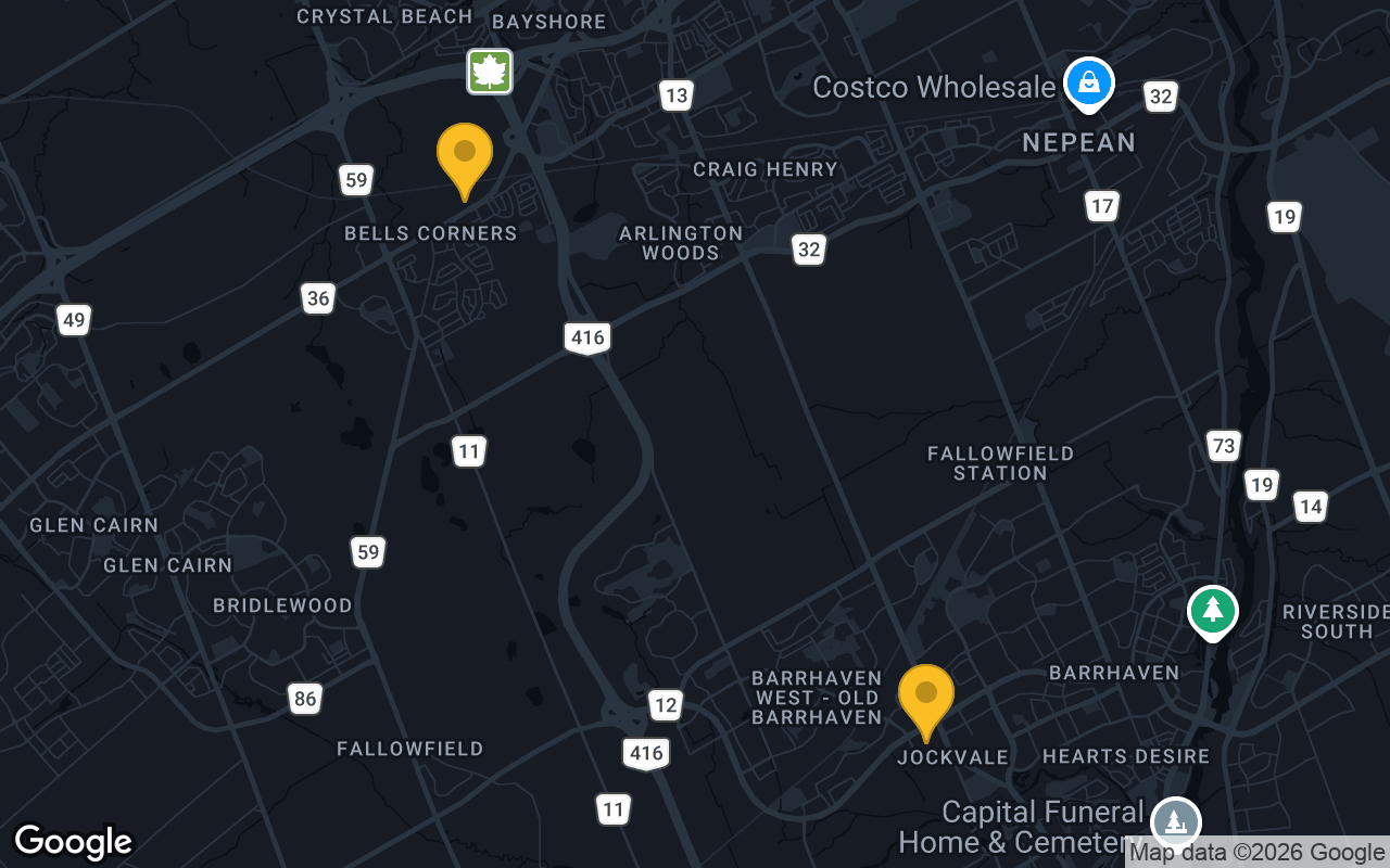 Map of bar trivia spots in Nepean, ON