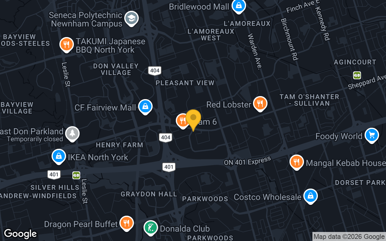 Map of bar trivia spots in North York, ON