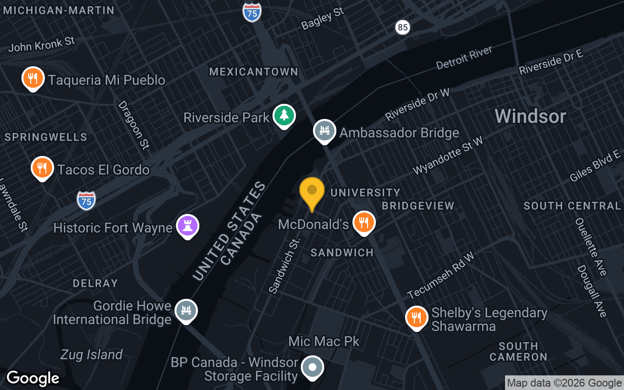 Map of bar trivia spots in Olde Sandwich Towne, ON