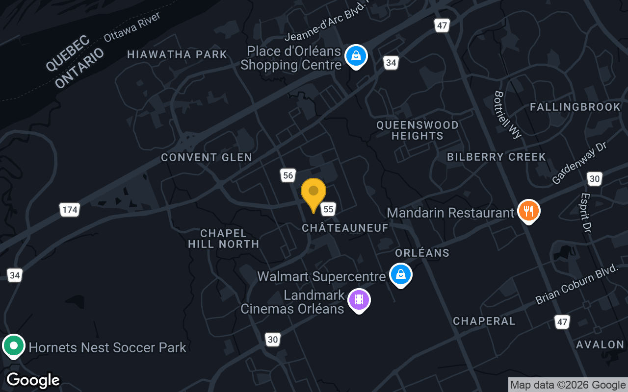 Map of bar trivia spots in Orleans, ON