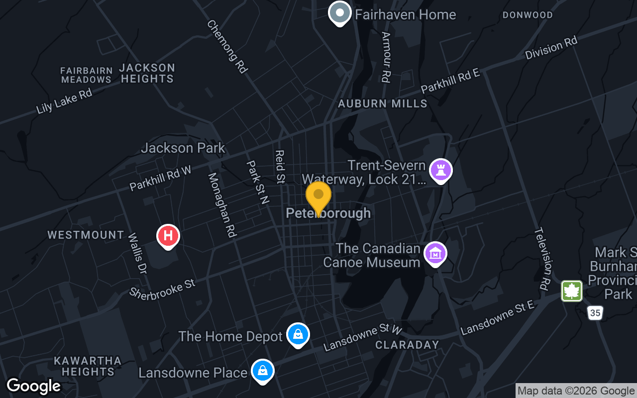 Map of bar trivia spots in Peterborough, ON