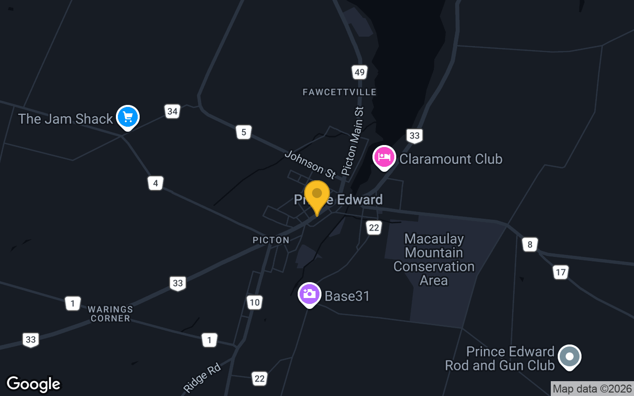Map of bar trivia spots in Picton, ON