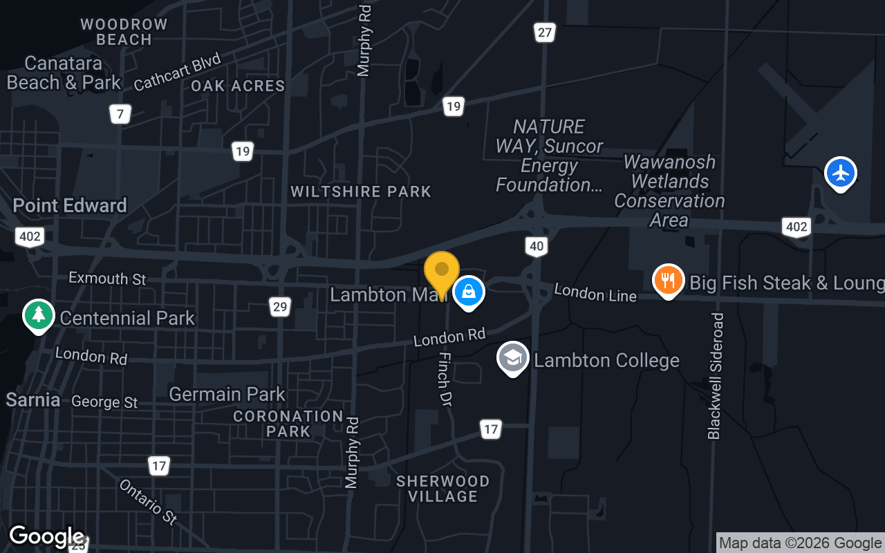 Map of bar trivia spots in Sarnia, ON