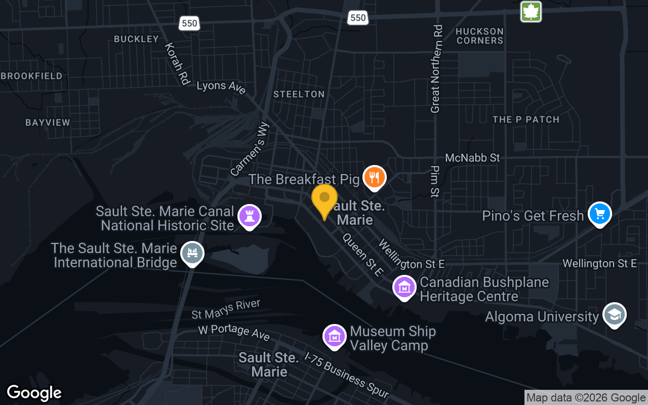 Map of bar trivia spots in Sault Ste. Marie, ON