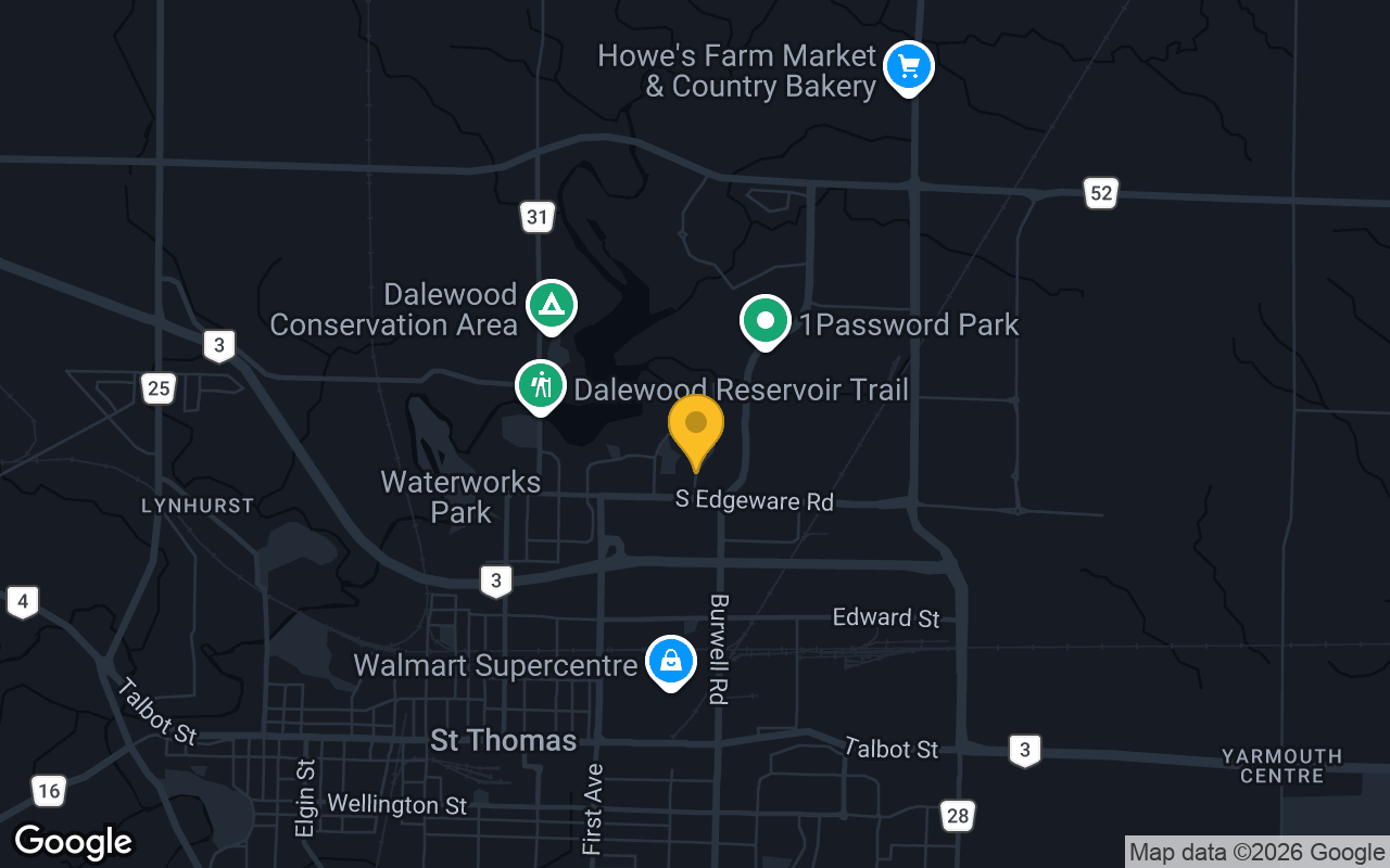 Map of bar trivia spots in St. Thomas, ON