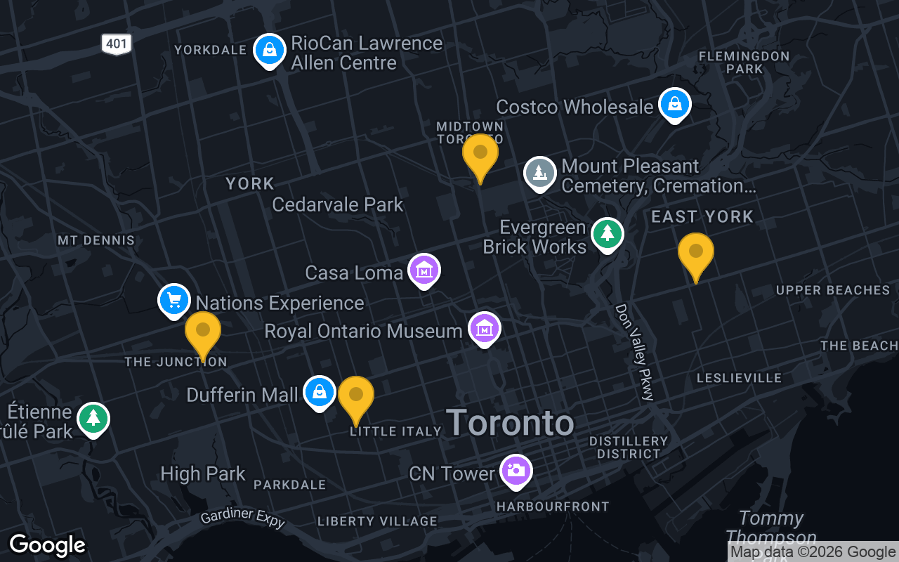 Map of bar trivia spots in Toronto, ON
