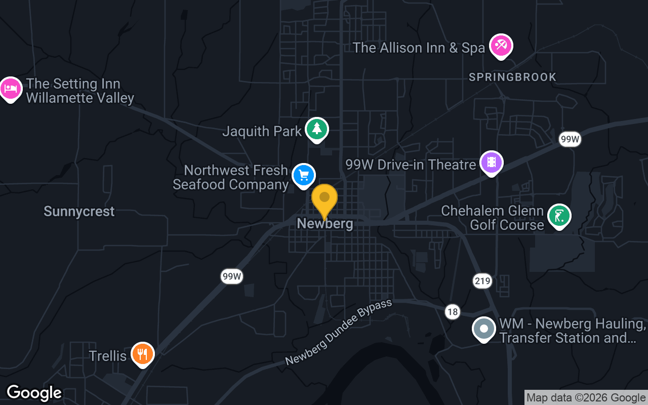 Map of bar trivia spots in Newberg, OR