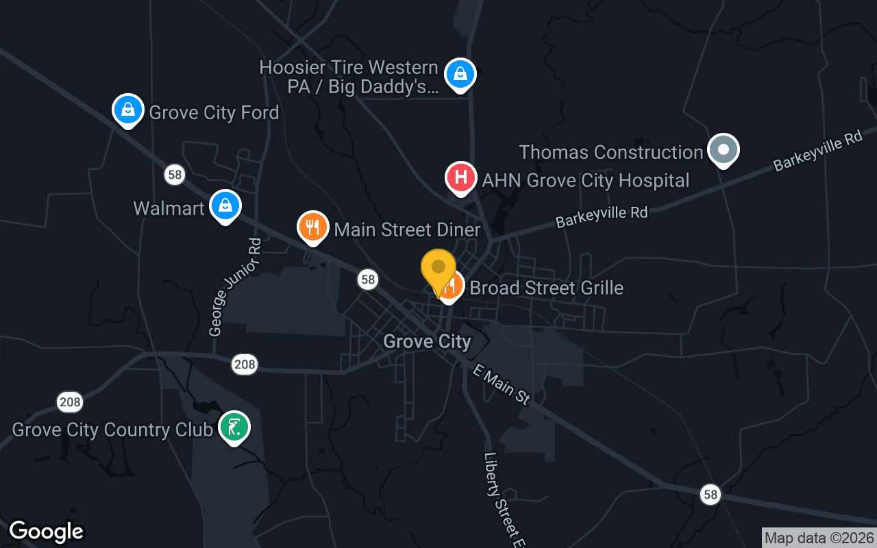 Map of bar trivia spots in Grove City, PA