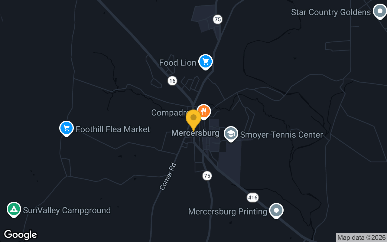 Map of bar trivia spots in Mercersburg, PA