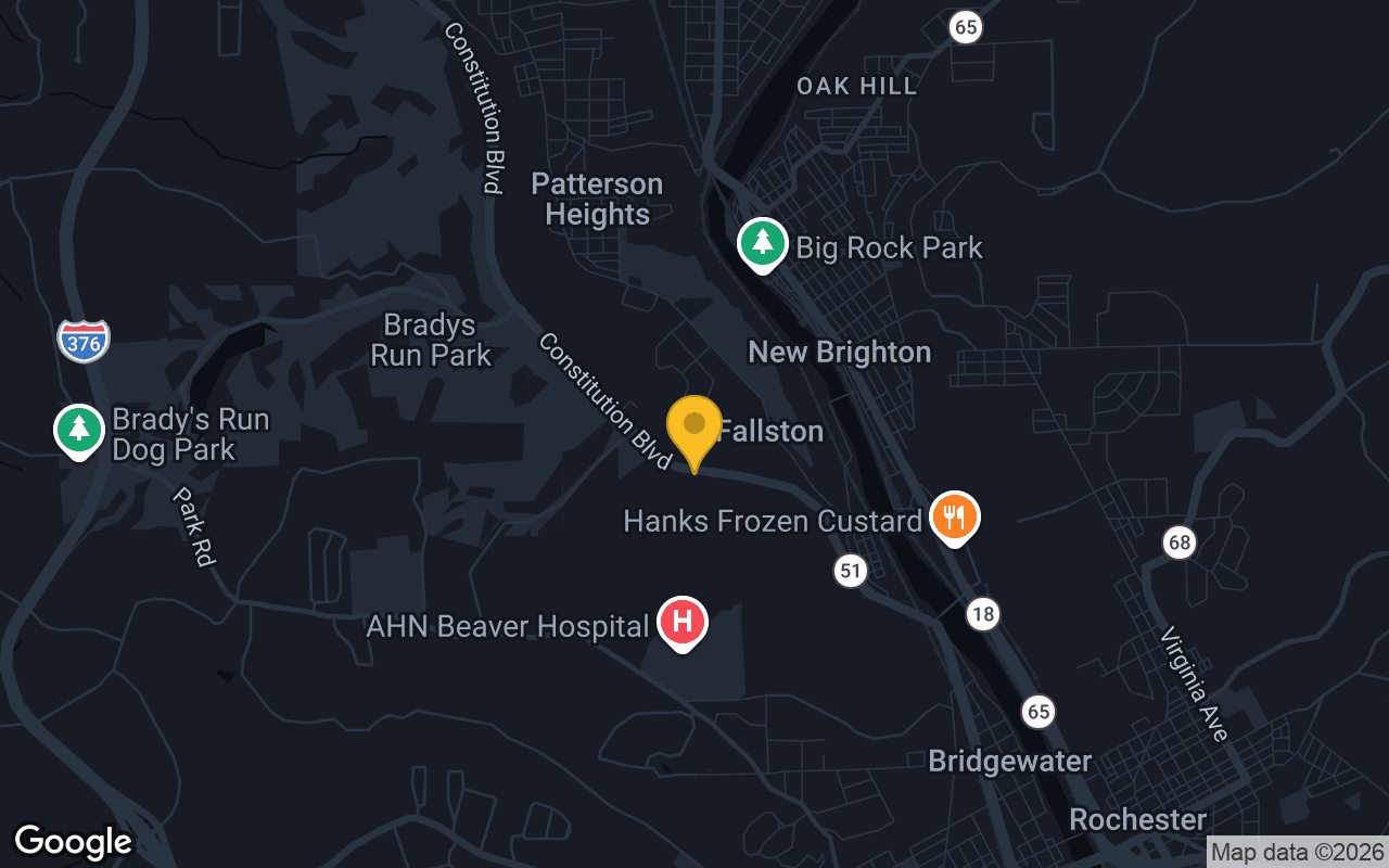 Map of bar trivia spots in New Brighton, PA