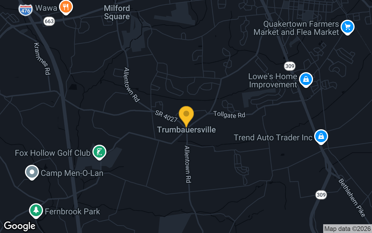 Map of bar trivia spots in Trumbauersville, PA