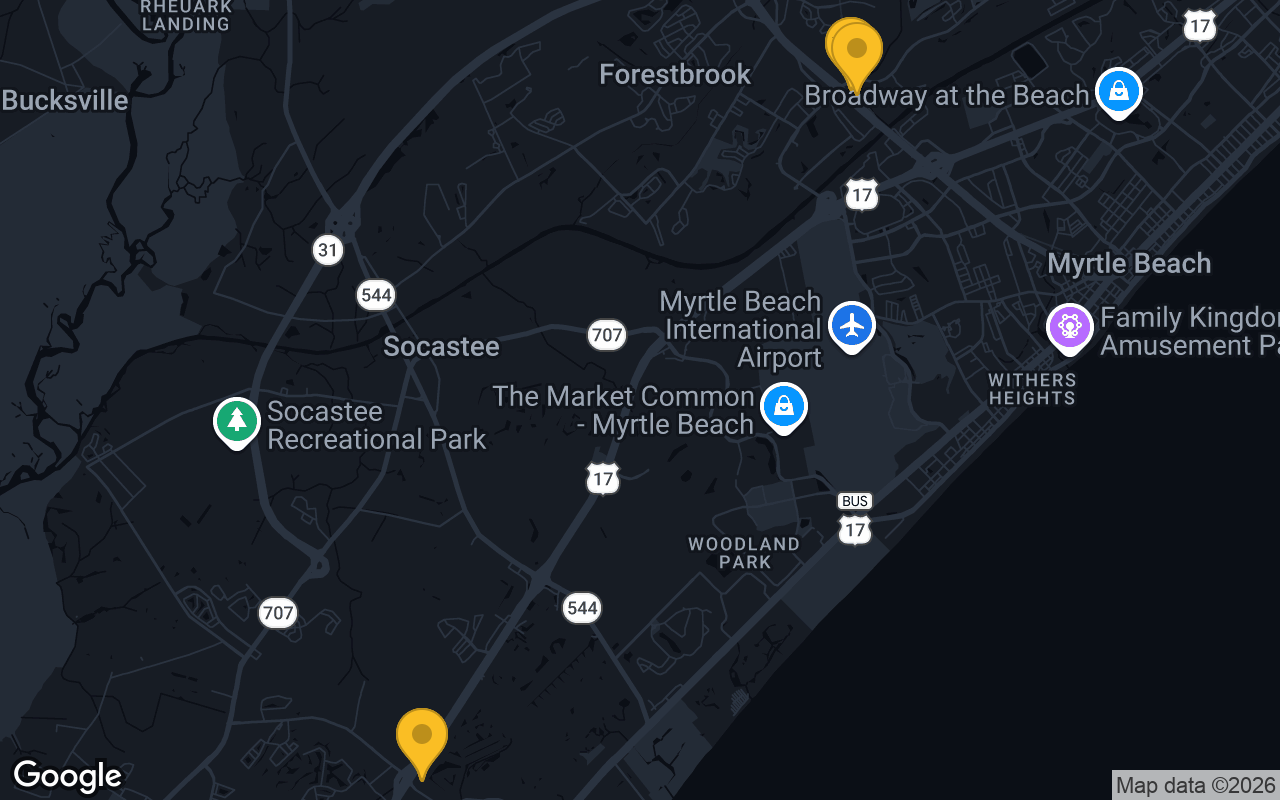 Map of bar trivia spots in Myrtle Beach, SC