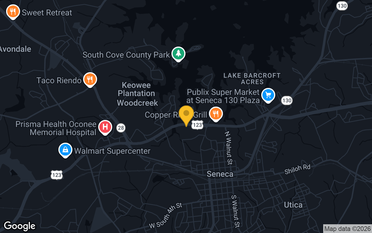 Map of bar trivia spots in Seneca, SC
