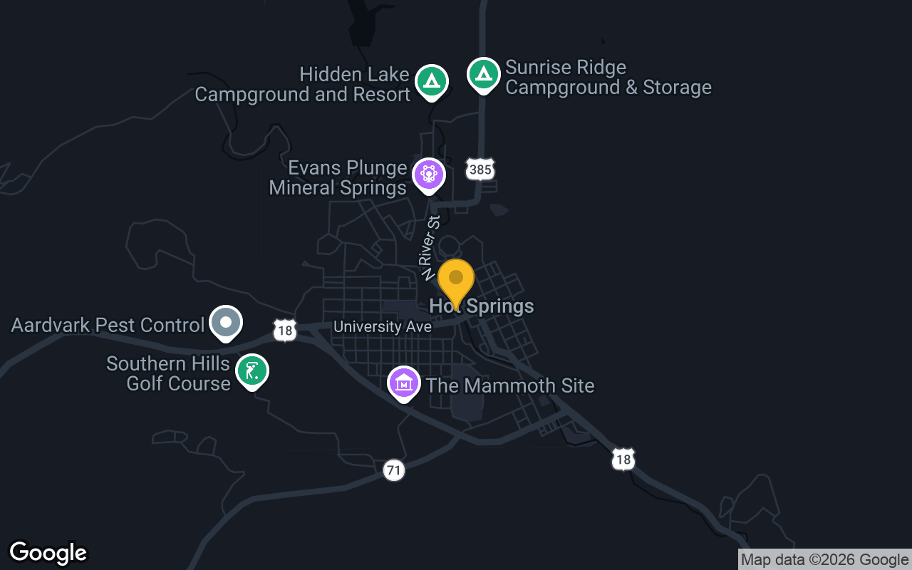 Map of bar trivia spots in Hot Springs, SD
