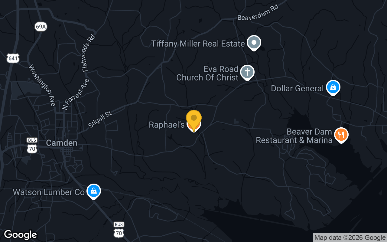 Map of bar trivia spots in Camden, TN